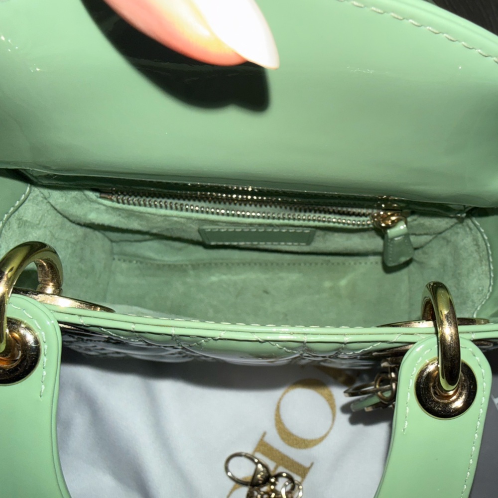 CHRISTIAN DIOR Patent Cannage Mini Lady Dior Mint Green Chain Strap - Picture 10 of 13